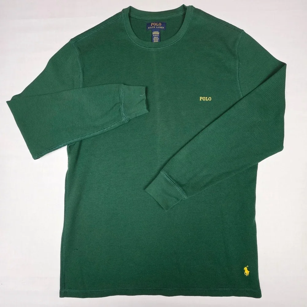 Polo Ralph Lauren Waffle Knit Thermal Shirt Mens XL Green Cotton Blend Pony Logo
